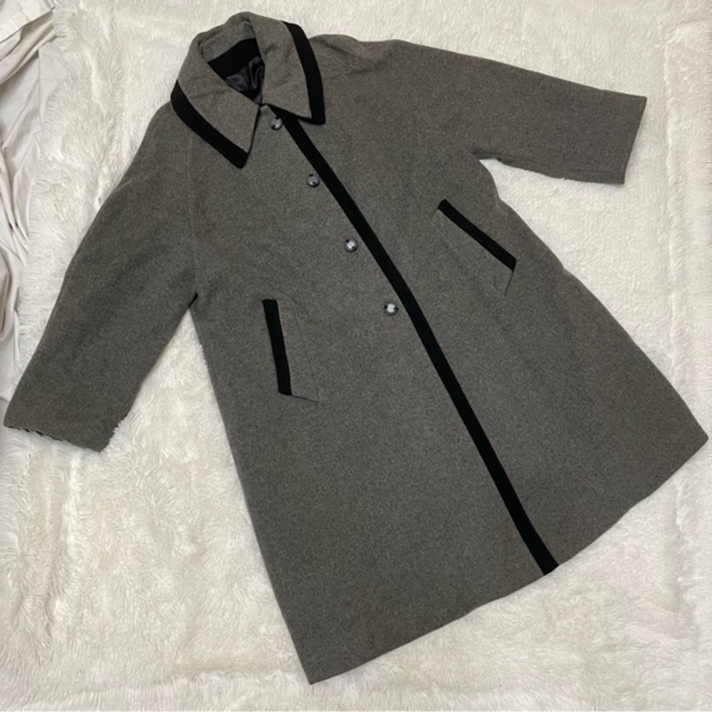 Hand Tailored Wool Gray A-Line Dressy Peacoat w/ Black Trim, Lined, XL